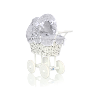 Landau Poupée en Osier Blanc Gris à Pois