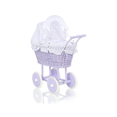 Landau Poupée en Osier Blanc Lila