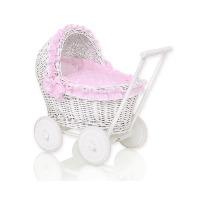 Landau Poupée en Osier Rose à Pois