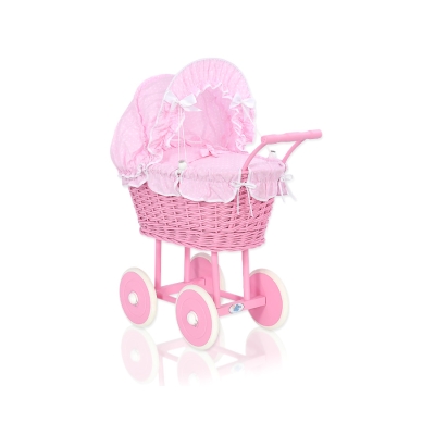 Landau Poupée en Rotin Rose Blanc à Pois