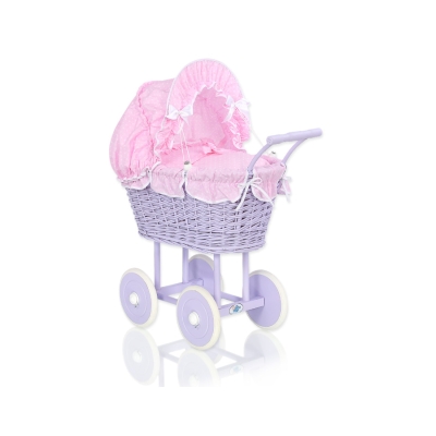Landau Poupée en Rotin Rose Blanc Lila à Pois
