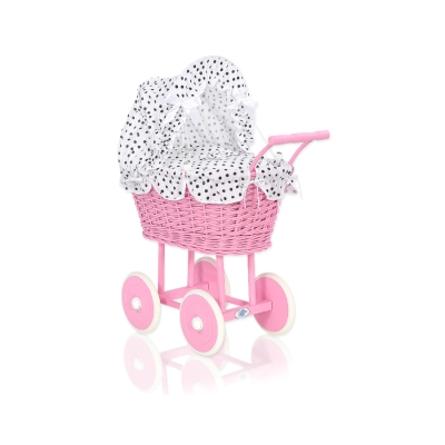 Landau Poupée en Rotin Rose Blanc Noir à Pois