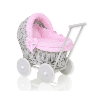 Landau Poupée en Rotin Rose Gris à Pois