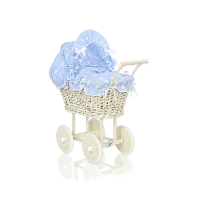 Landau pour Poupée en Rotin avec Textile Crème