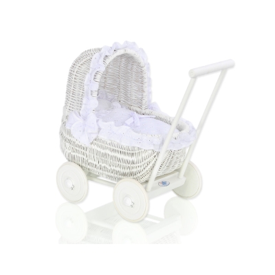 Landau Poussette de Poupée en Osier Blanc