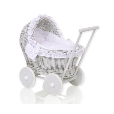 Landau Poussette de Poupée en Osier Blanc Gris