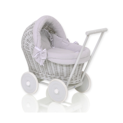 Landau Poussette de Poupée en Osier Gris