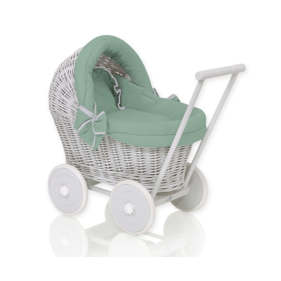Landau Poussette de Poupée en Osier Gris Blanc Vert