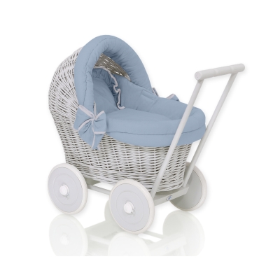 Landau Poussette de Poupée en Osier Gris Bleu Pastel