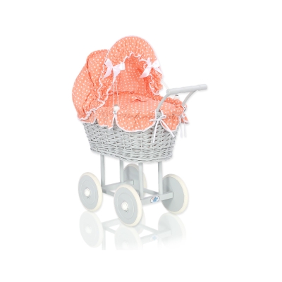 Landau Poussette de Poupée en Osier Gris Pêche