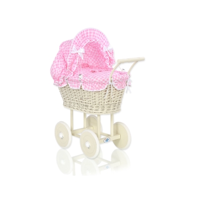 Landau Poussette de Poupée en Osier Rose