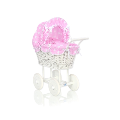 Landau Poussette de Poupée en Osier Rose à Pois