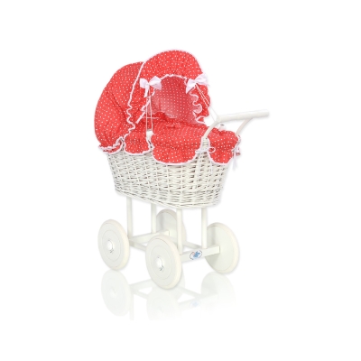 Landau Poussette de Poupée en Osier Rouge à Pois