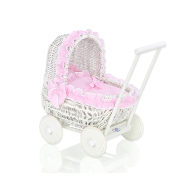 Landau-poussette pour Poupée en Osier Rose Blanc à Pois