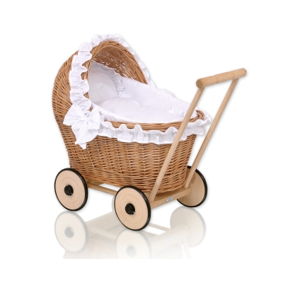 Landau Poussettes Poupée en Osier Naturel Blanc
