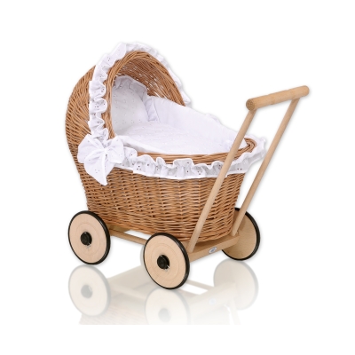 Landau Poussettes Poupée en Osier Naturel Blanc