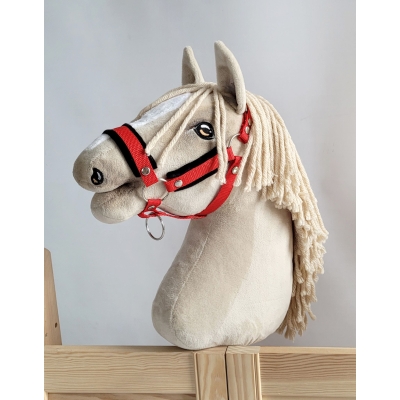 Licol avec Fourrure Noire pour Cheval  Bâton  A3 Rouge