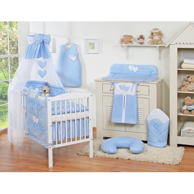 Linge de Lit Bébé Parure 11 pcs avec Ciel Bleu Cœurs