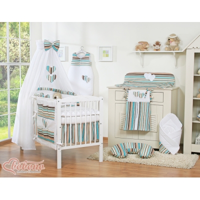 Linge de Lit Bébé Parure 11 pcs avec Ciel Brun Rayures