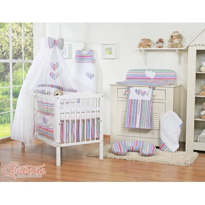 Linge de Lit Bébé Parure 11 pcs avec Ciel Lila Rayures Cœurs