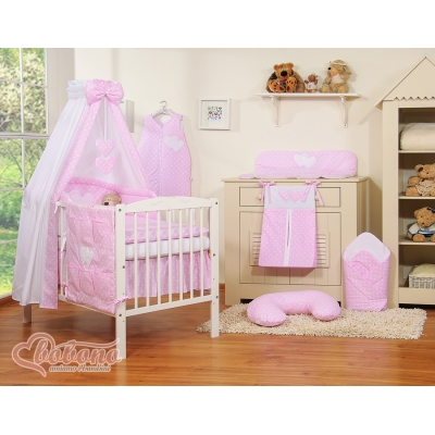 Linge de Lit Bébé Parure 11 pcs avec Ciel Rose à Pois Cœurs