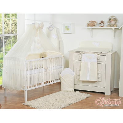 Linge de Lit Bébé Parure 11 pcs avec Moustiquaire Crème Cœurs