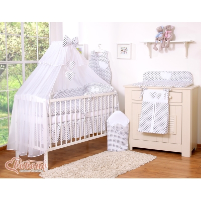 Linge de Lit Bébé Parure 11 pcs avec Moustiquaire Noir à Pois Cœurs
