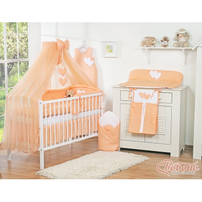 Linge de Lit Bébé Parure 11 pcs avec Moustiquaire Pêche Cœurs