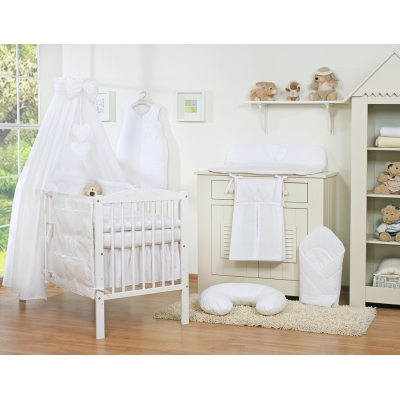 Linge de Lit Bébé Parure 11 pcs  Ciel Blanc Cœurs