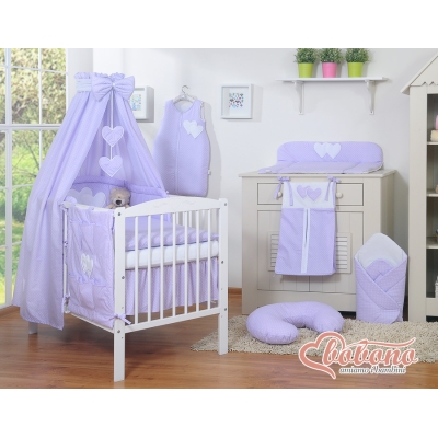 Linge de Lit Bébé Parure 11 pcs  Ciel Lila à Pois Cœurs
