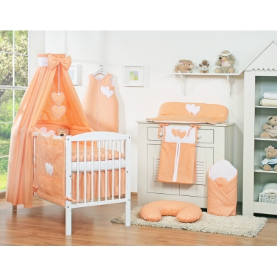 Linge de Lit Bébé Parure 11 pcs  Ciel Pêche Cœurs