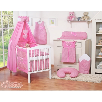 Linge de Lit Bébé Parure 11 pcs  Ciel Rose à Carreaux pour Fille