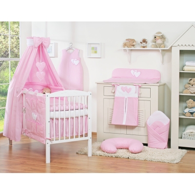 Linge de Lit Bébé Parure 11 pcs  Ciel Rose Cœurs