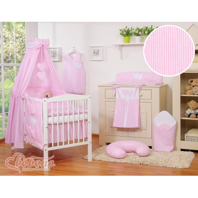Linge de Lit Bébé Parure 11 pcs  Ciel Rose Rayures Cœurs