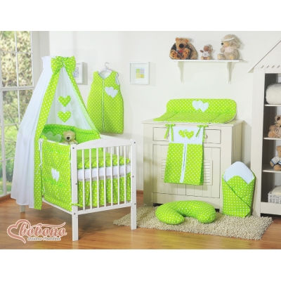 Linge de Lit Bébé Parure 11 pcs  Ciel Vert à Pois Cœurs