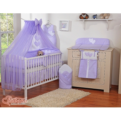 Linge de Lit Bébé Parure 11 pcs  Moustiquaire Lila Cœurs