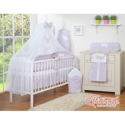 Linge de Lit Bébé Parure 11 pcs  Moustiquaire Rose Floraison Cœurs