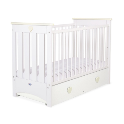 Lit Bébé a Barreaux 60x120 cm avec Tiroir Lorenzo Maxi Crème Blanc