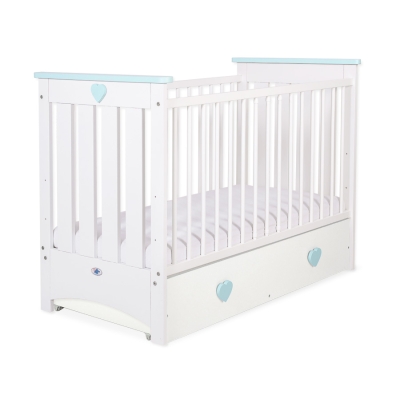 Lit Bébé a Barreaux avec Tiroir 120x60 cm Lorenzo Maxi Menthe Blanc