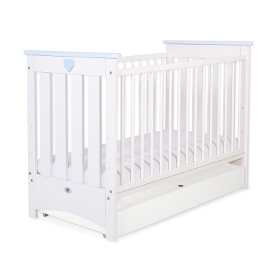Lit Bébé a Barreaux avec Tiroir 120x60 cm Lorenzo Standard Blanc Bleu