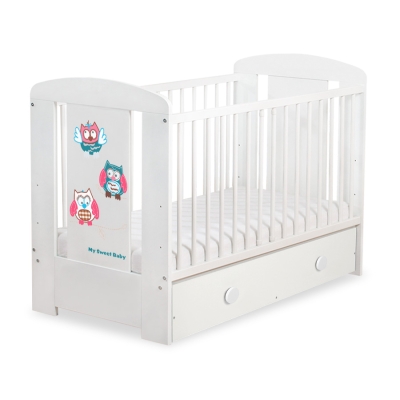 Lit Bébé à Barreaux avec Tiroir 60x120 cm Maxi Hiboux