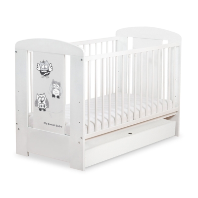 Lit Bébé à Barreaux avec Tiroir 60x120 cm Standard Hiboux