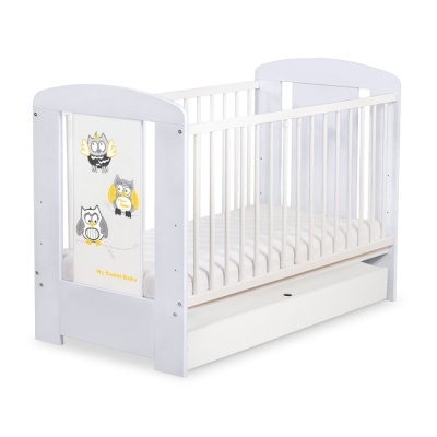 Lit Bébé à Barreaux avec Tiroir 60x120 cm Standard Hiboux