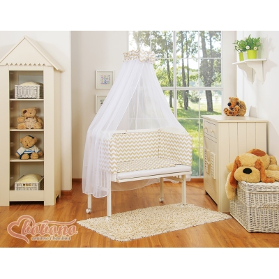 Lit Cododo avec Ciel Matelas et Linge Complet Beige Chevron
