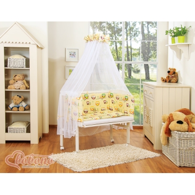 Lit Cododo avec Ciel Matelas et Linge Complet Crème Hiboux
