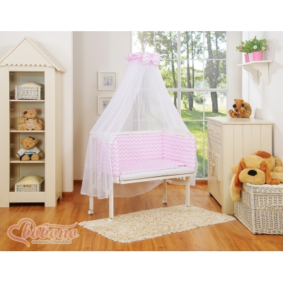 Lit Cododo avec Ciel Matelas et Linge Complet Rose Chevron