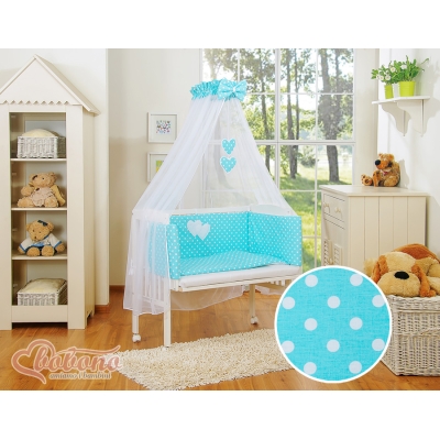 Lit Cododo avec Ciel Matelas et Linge Complet Turquoise à Pois Cœurs