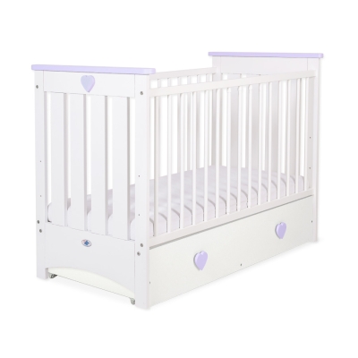 Lit pour Bébé a Barreaux 60x120 cm avec Tiroir Lorenzo Maxi Blanc Lila
