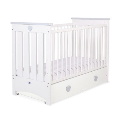 Lit pour Bébé a Barreaux avec Tiroir 120x60 cm Lorenzo Maxi Blanc Gris