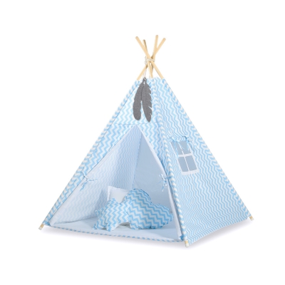 Méga Set: Tipi avec Tapis de Sol et Oreillers Bleu Chevron
